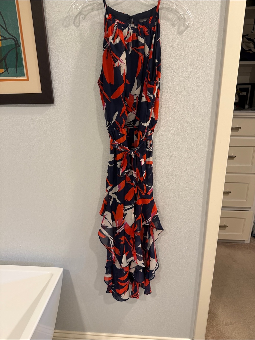 Vince Camuto Navy Maxi Dress with Red & White Floral Print